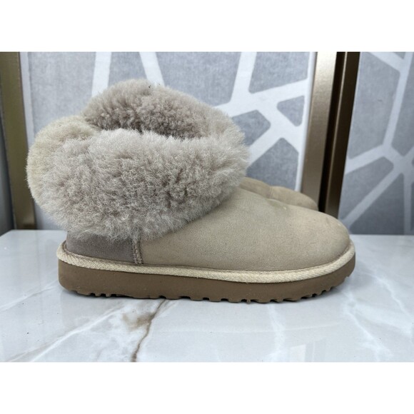 UGG Womens 1094329 Selene Bailey Nautical Rope Gray Suede Booties Sz 8 Wool Fur - Picture 1 of 11